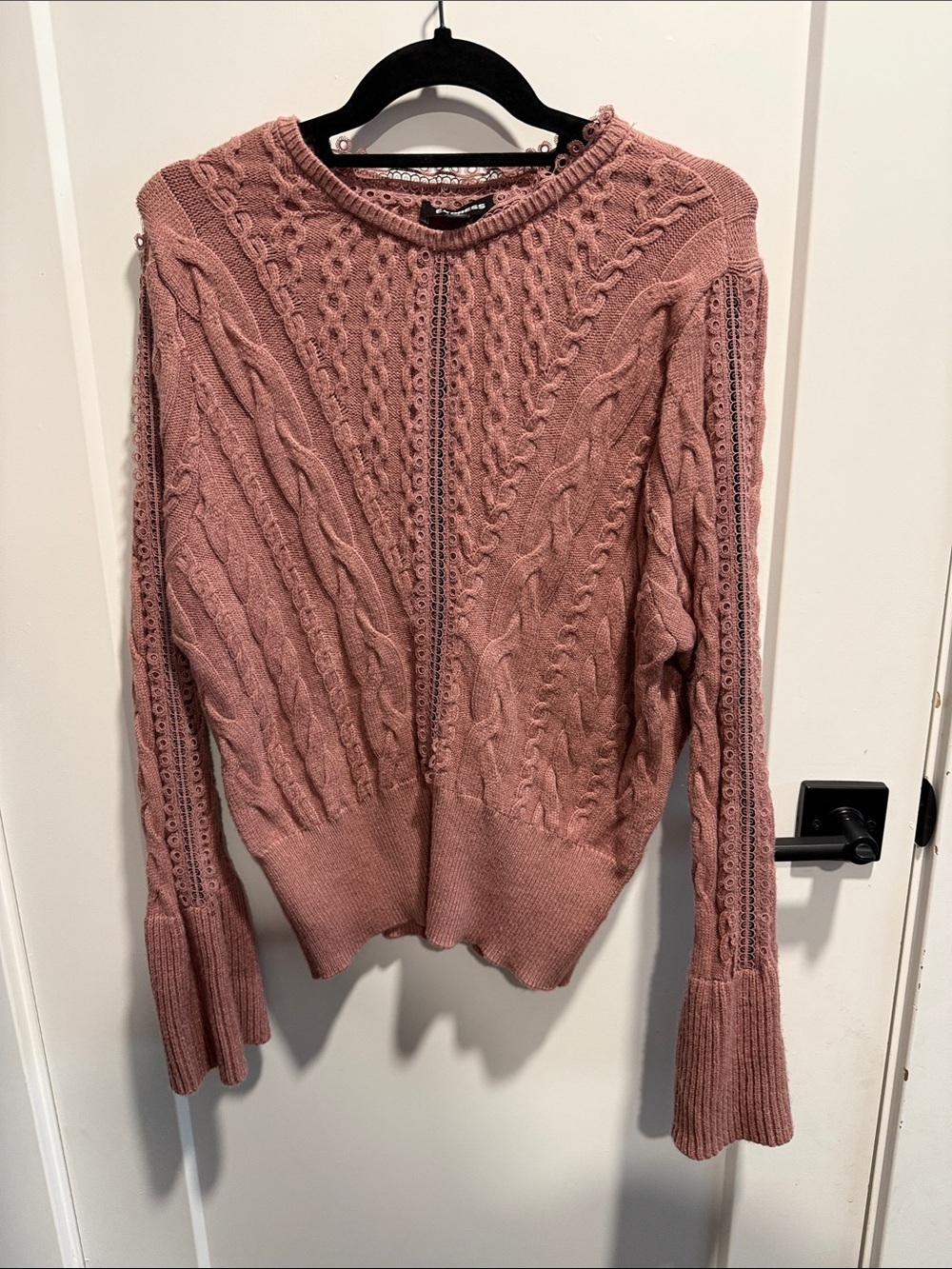 Express Blush Cable Knit Crewneck Sweater